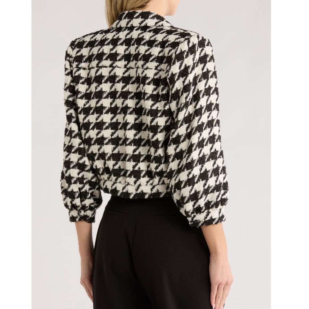 L’Agence Bridges Crop Metallic Woven Black White Houndstooth Blazer Jacket 8 - Picture 4 of 10